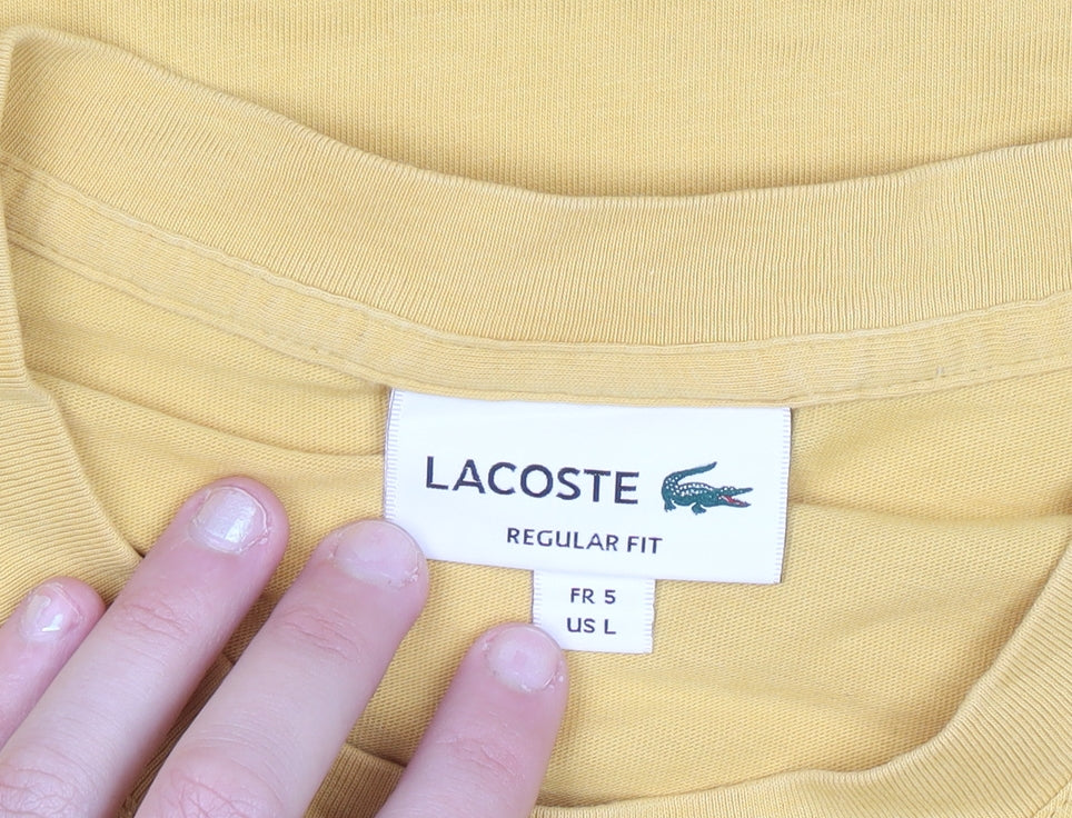 Lacoste Men's Yellow Regular Fit Logo Cotton T-Shirt Size L