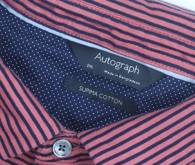 Marks and Spencer Autograph Men's Red Striped 2XL Cotton Polo Shirt