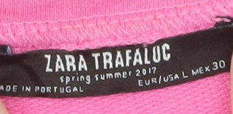 ZARA Trafaluc Women Pink Long Sleeve Cotton Basic T-Shirt L
