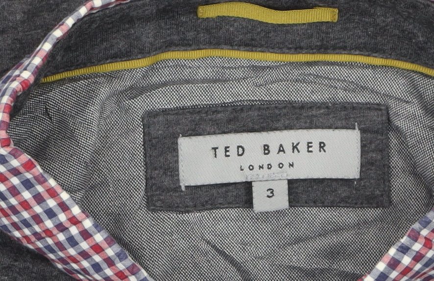 Ted Baker Men’s Grey Cotton Polo Shirt Size M Button Collar Casual