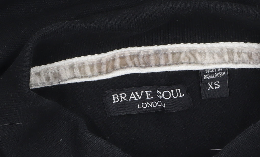 Brave Soul Men's Black Long Sleeve Cotton Polo Shirt XS