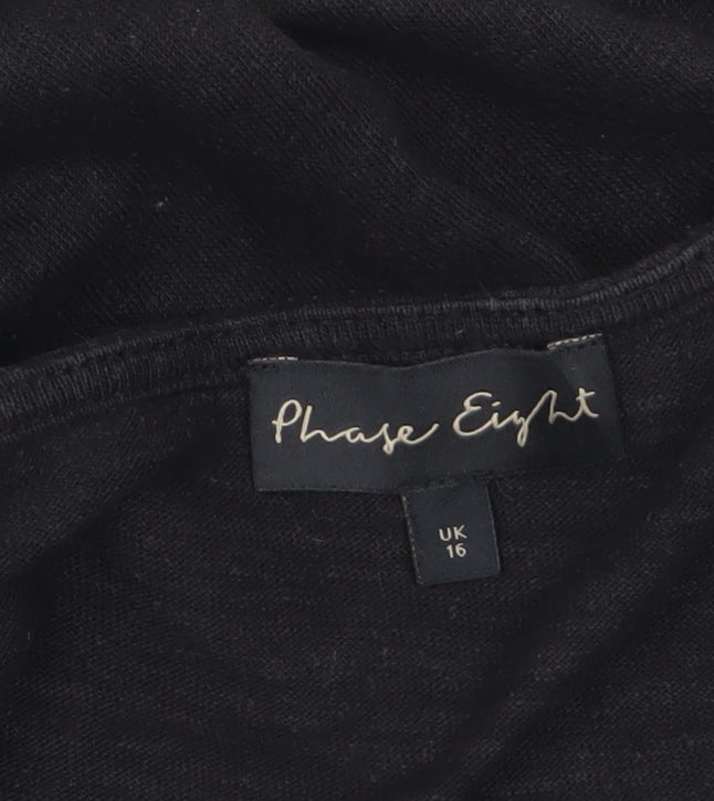 Phase Eight Women's Black Linen V-Neck Wrap Tie Blouse Size 16