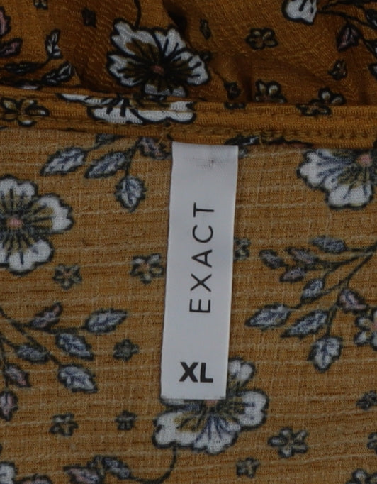 EXACT Womens Yellow Floral Tunic Blouse XL Short Sleeve V-Neck