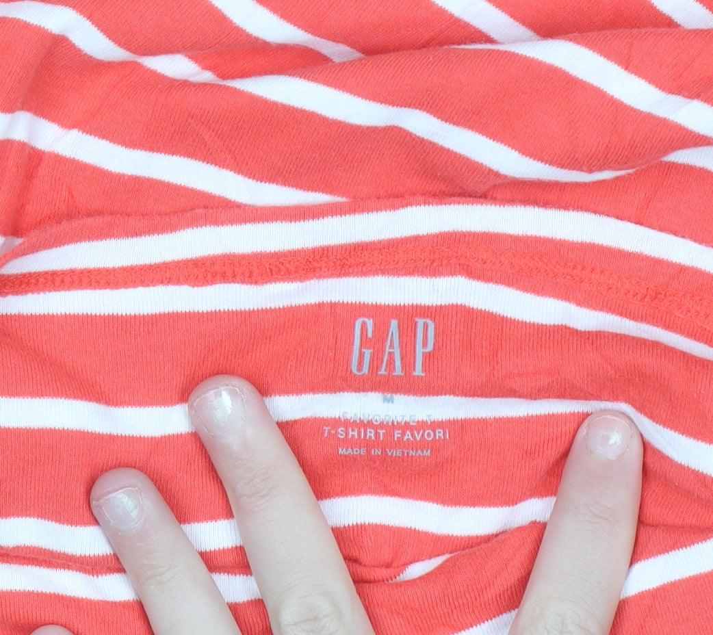 GAP Women Red White Striped Boat Neck 3/4 Sleeve Cotton T-Shirt M