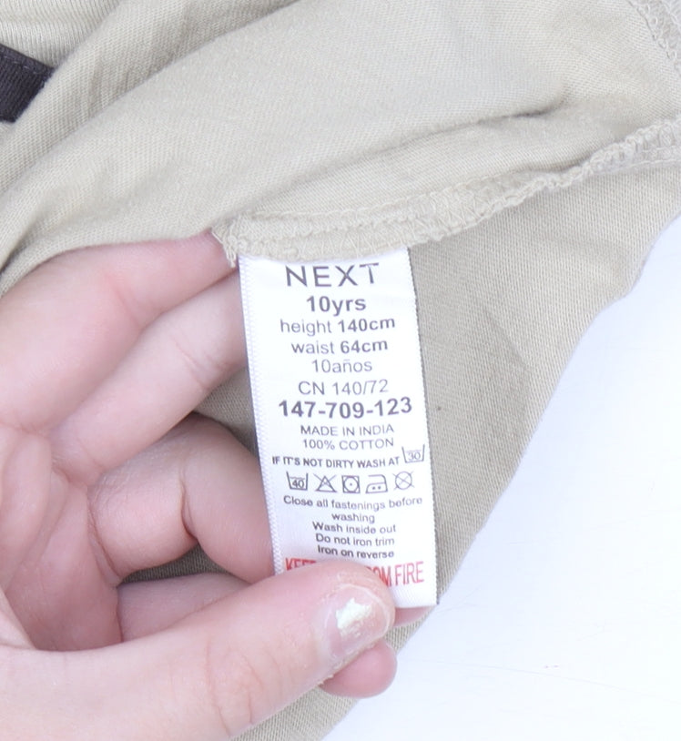 Next Boys Beige Camouflage Zip Detail T-Shirt 10 Years Cotton Casual