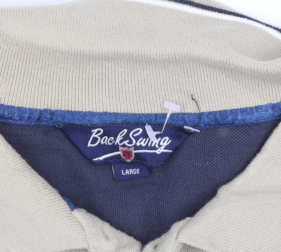 BackSwing Men's Beige Cotton Blend Golf Polo Shirt Size L