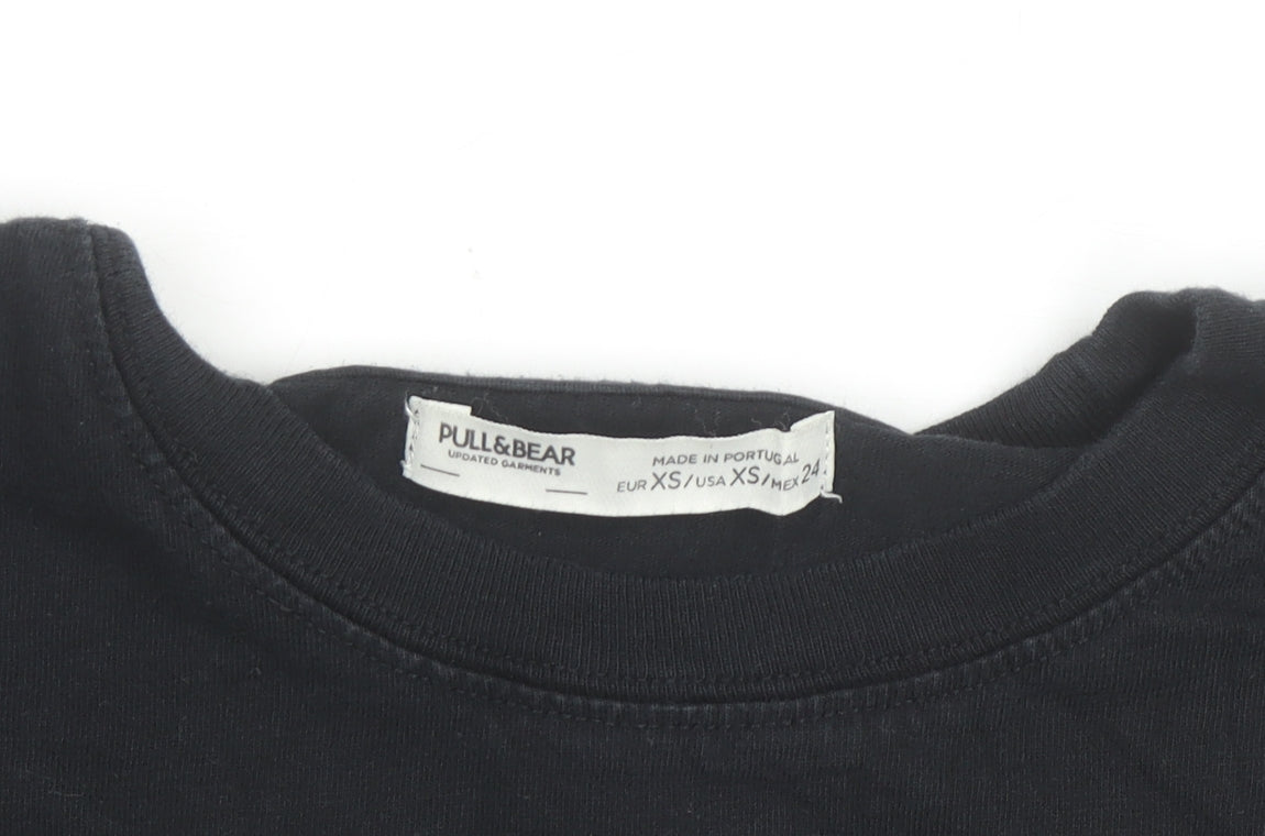 Pull & Bear Womens Black XS Graphic Crew Neck Short Sleeve T-Shirt