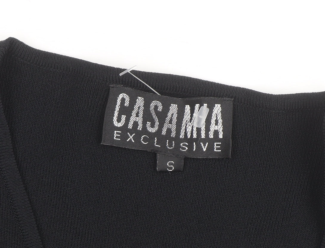 Casamia Exclusive Women's Black Floral Embroidered V-Neck Cardigan Size S