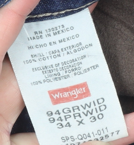 Wrangler Men's Blue 34x30 Regular Fit Straight Denim Jeans