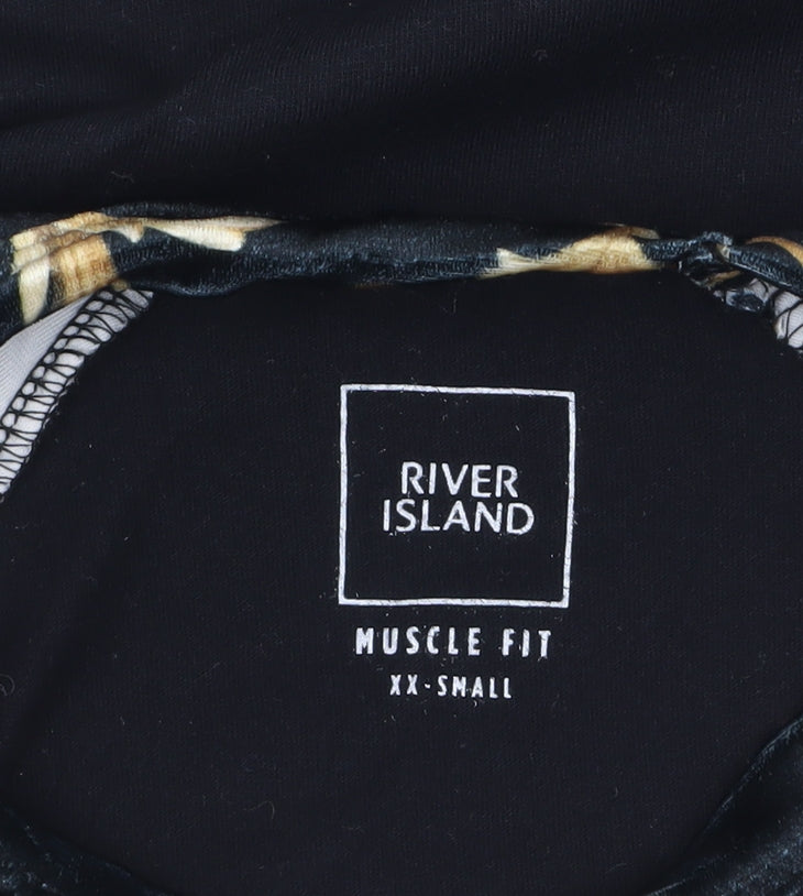 River Island Men's Black Gold Baroque Muscle Fit T-Shirt XS