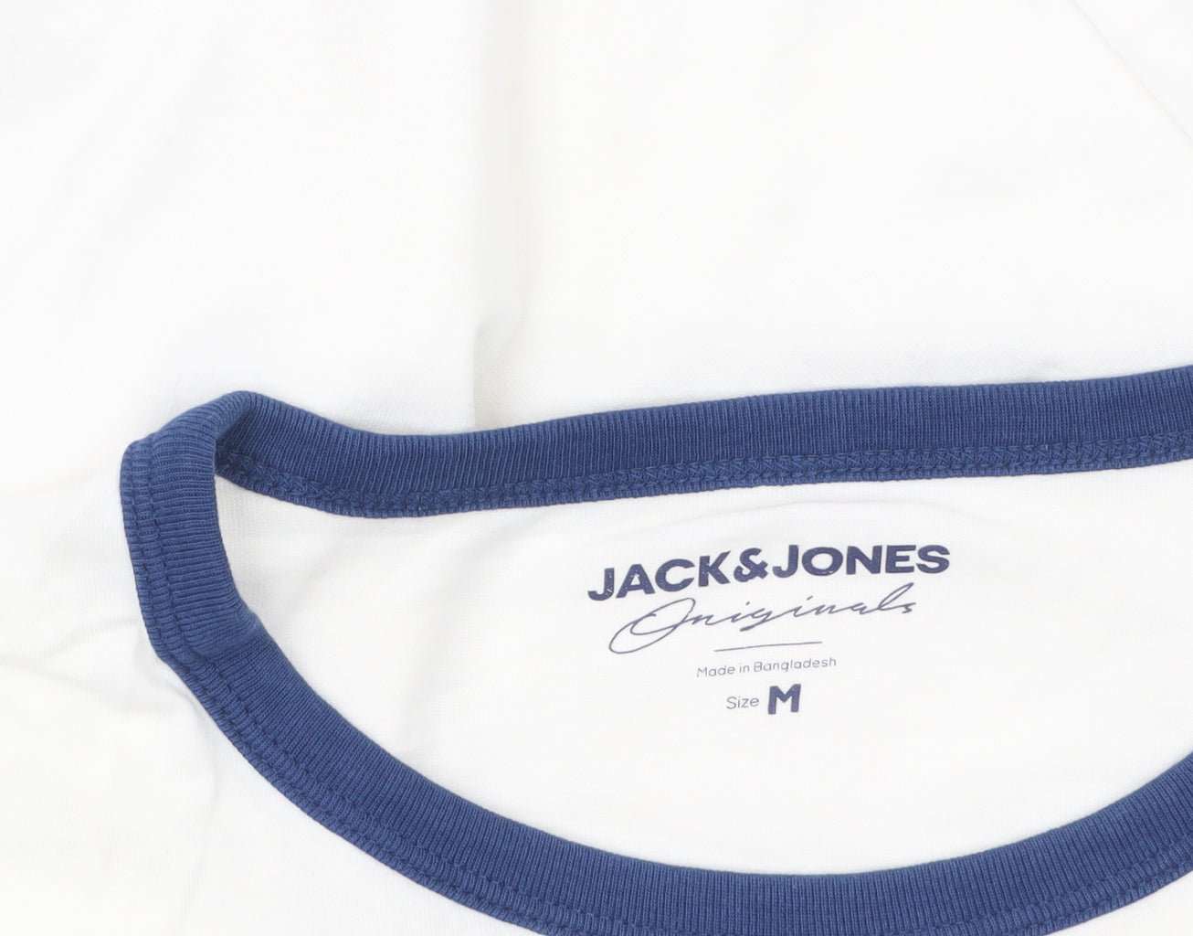 Jack & Jones Men's White and Blue Ringer T-Shirt Size M Cotton Casual