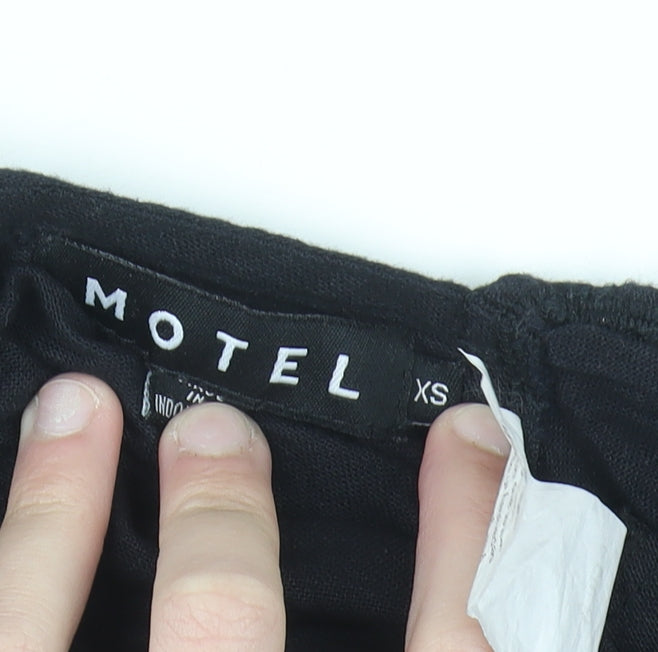Motel Women's Black Cotton Cropped Puff Sleeve Blouse XS