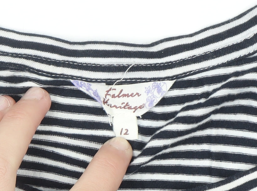Falmer Heritage Women's Navy Stripe Cotton Ruffle Blouse Size 12