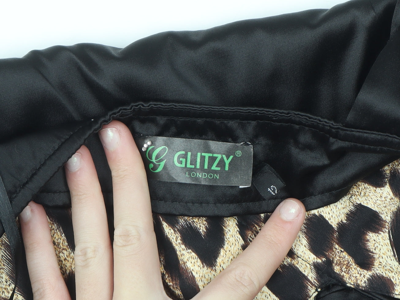 Glitzy London Women's Black Leopard One Shoulder Bodycon Dress Size 12