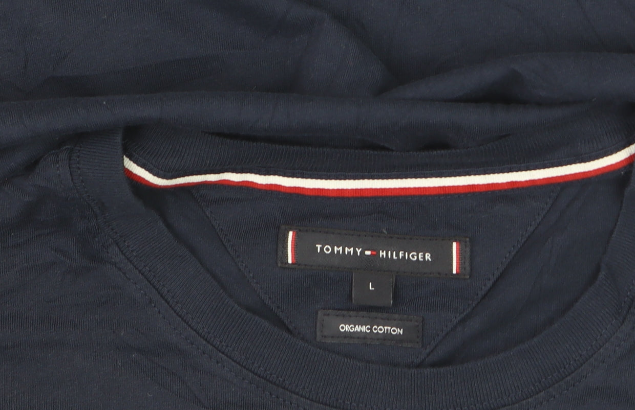 Tommy Hilfiger Men's Navy Blue Organic Cotton Crew Neck T-Shirt Size L