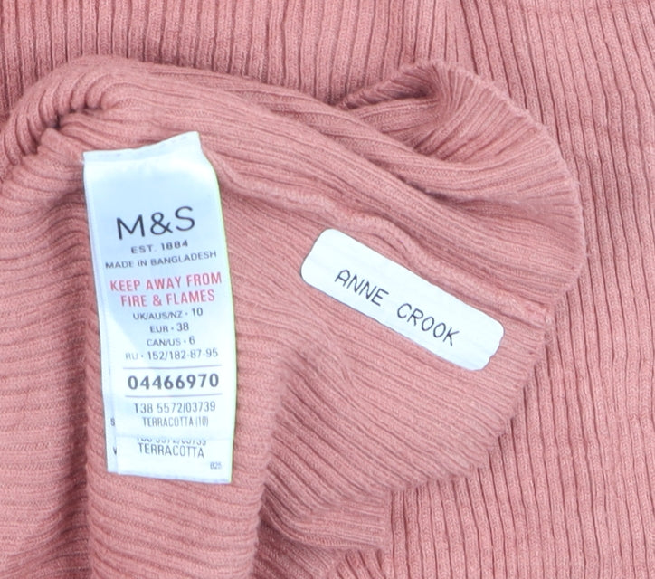 Marks and Spencer Women’s Pink Roll Neck Ribbed Cotton Jumper Size 10