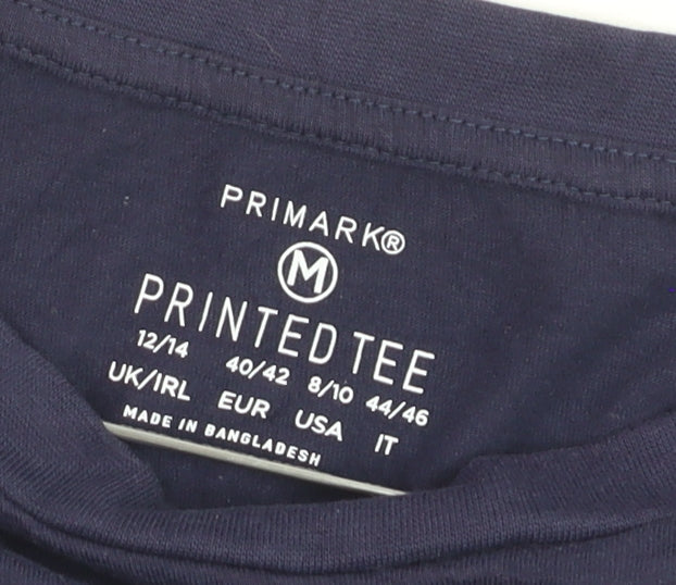 Primark Women's Blue Printed T-Shirt Size 12/14 Short Sleeve Casual Top