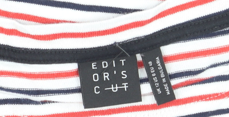 Editor's Cut Women's Multicoloured Striped 3/4 Sleeve Cotton T-Shirt Size 12