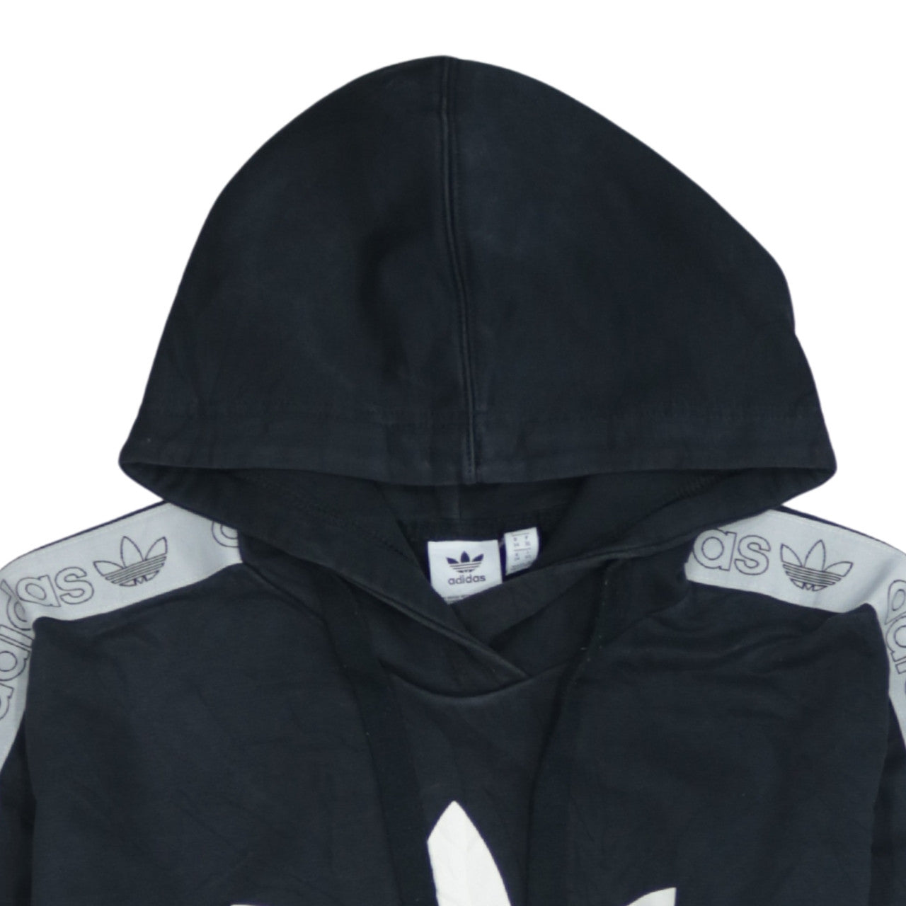 Adidas Women Black Pullover Hoodie Size 8 Logo Tape Sleeve Casual