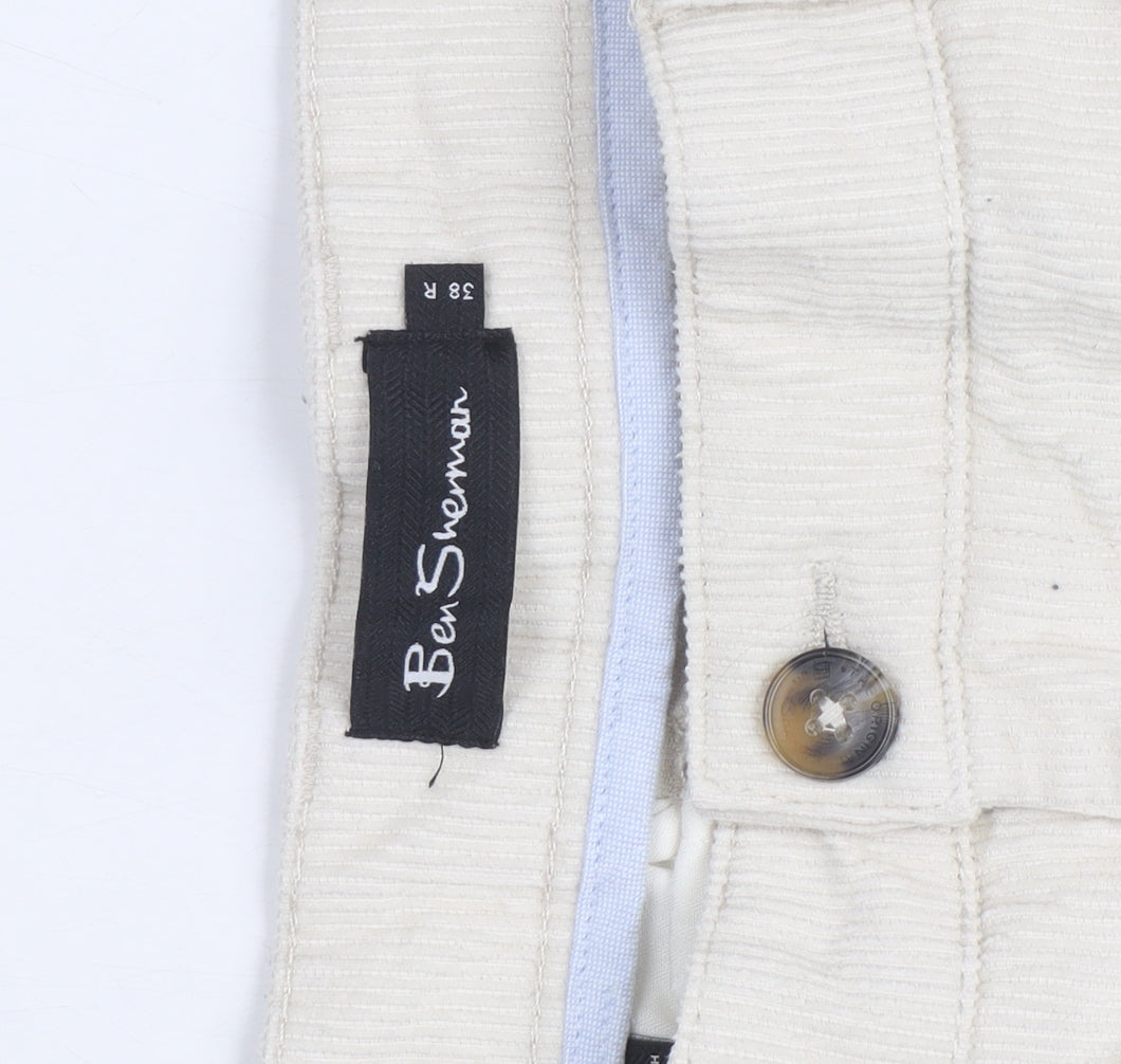 Ben Sherman Men's Beige Corduroy Chino Trousers Size 38R