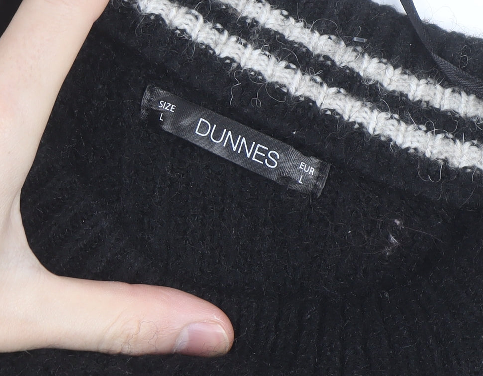 Dunnes Women Black Striped Button Shoulder Chunky Knit Jumper Size L