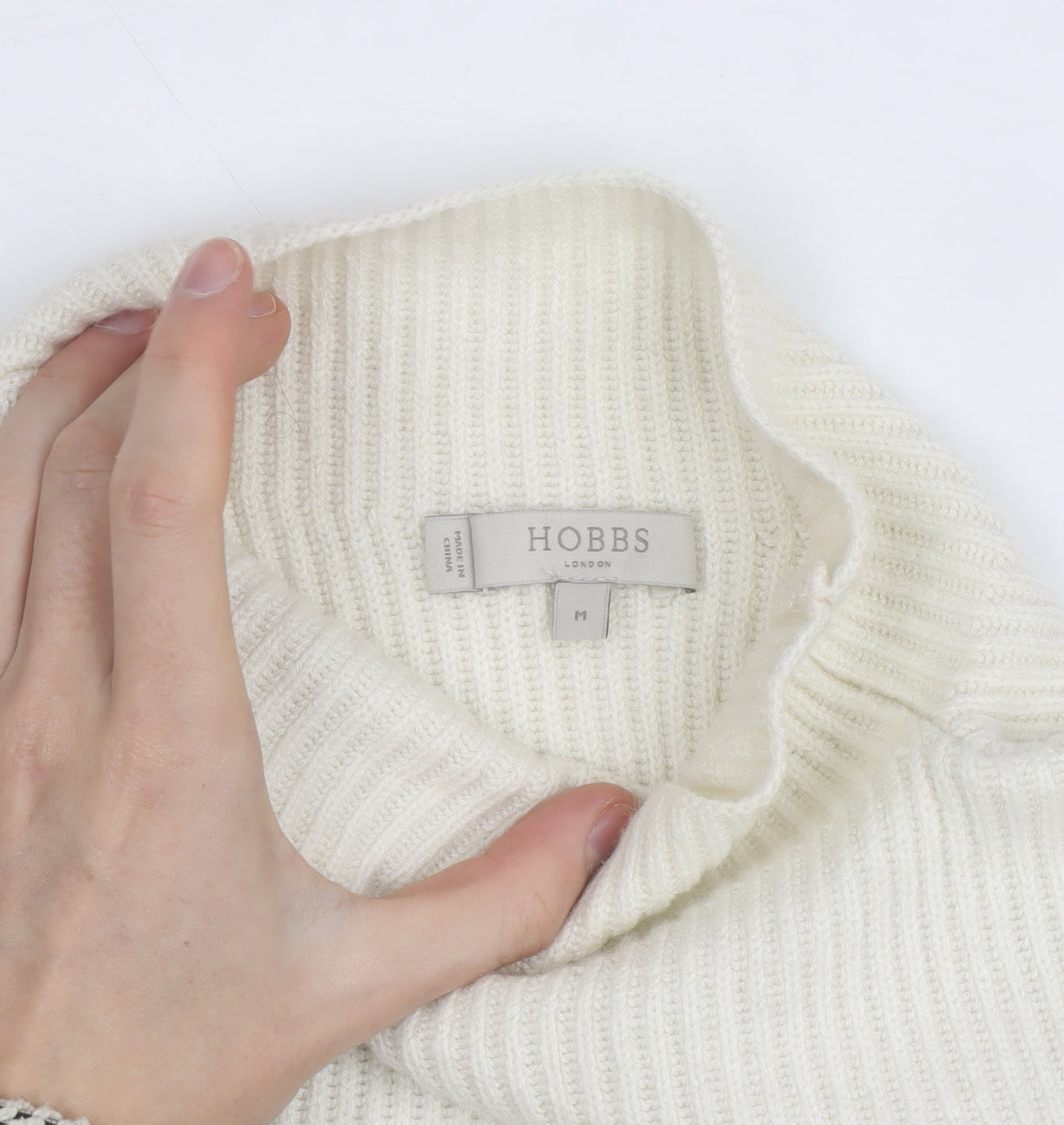 Hobbs Women’s Beige Striped Roll Neck Wool Blend Jumper Size M