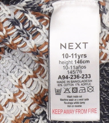 Next Boys Cream Fair Isle Reindeer Jumper 10-11 Years Cotton Blend Winter Knit