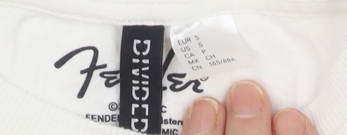Fender Girls White Graphic Print Cotton T-Shirt Short Sleeve Size S
