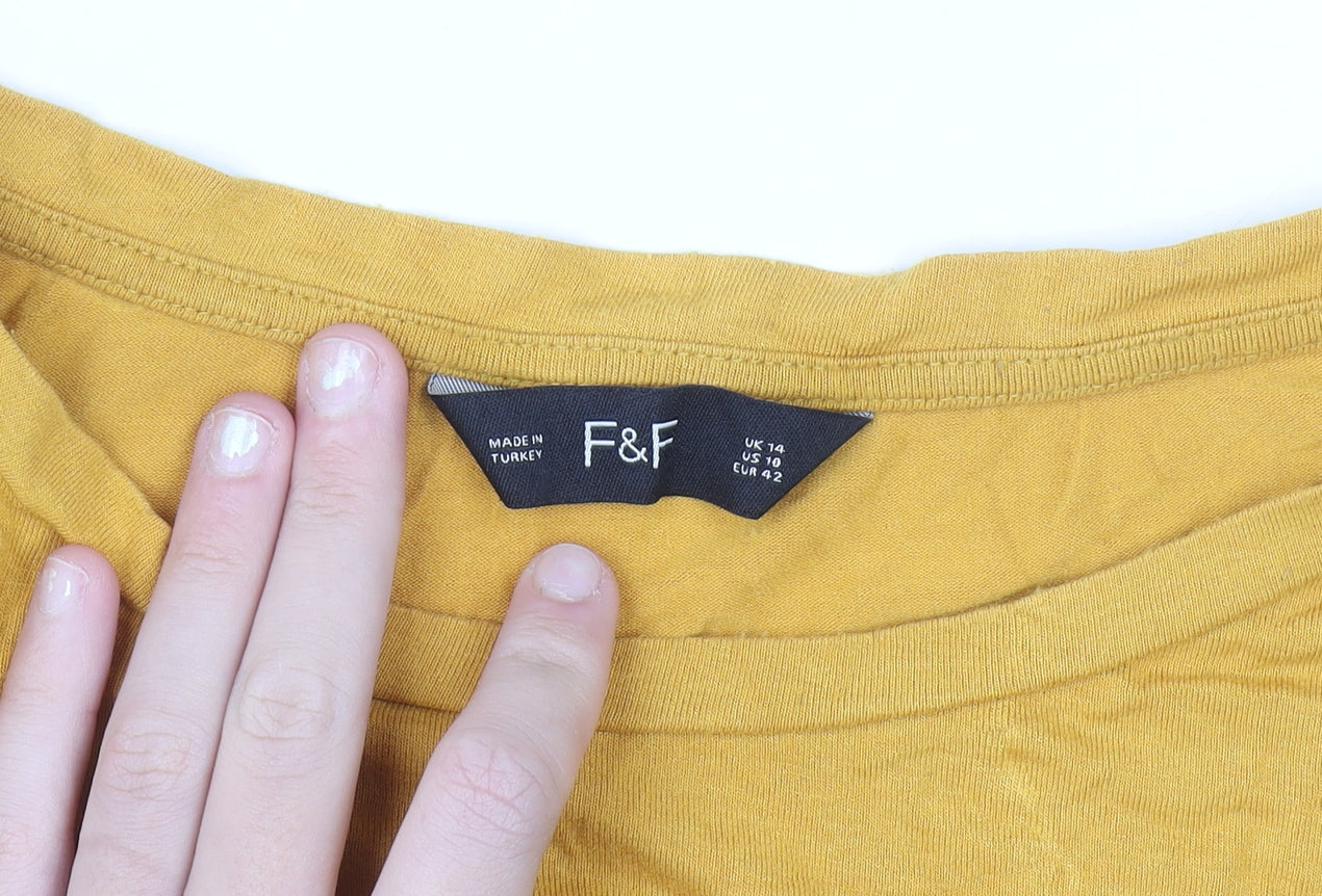F&F Women's Yellow Studded Pocket Relaxed Jersey T-Shirt Size 14