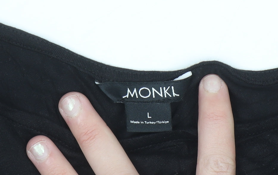 Monki Women’s Black One Shoulder Cropped Tank Top L Rhinestone Heart