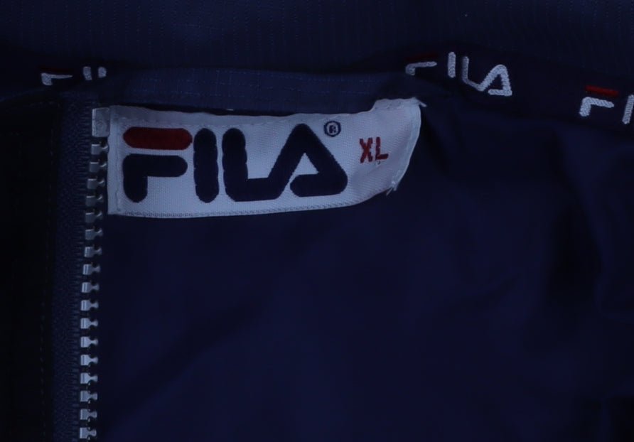 Fila Men's Blue Colourblock Puffer Jacket XL Retro Winter Coat
