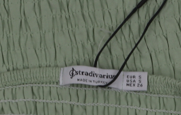Stradivarius Women Green Ruffle Strap Camisole Tank Top Size 8