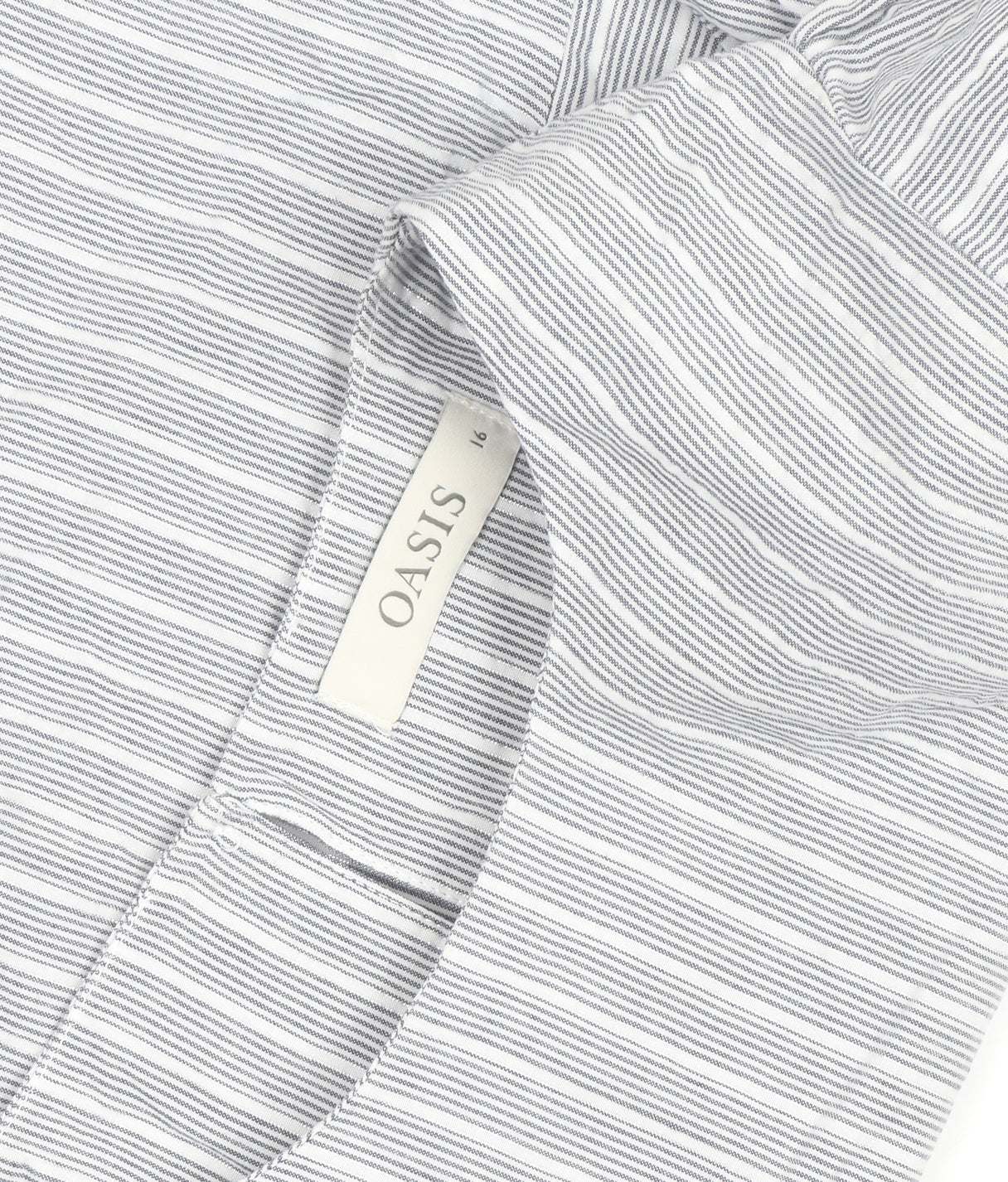 Oasis Women Grey Striped Ruffle Sleeve Cotton Blouse Size 16