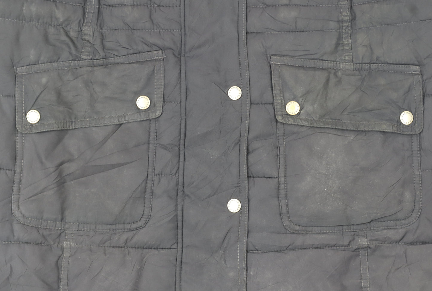 Barbour Womens Blue Long Puffer Coat Size 14 Quilted Winter Jacket