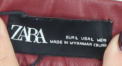 Zara Women Red Faux Leather Skinny Leggings L