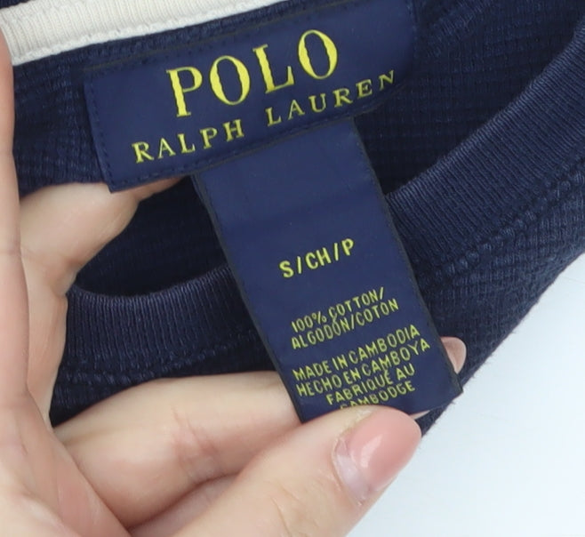 Ralph Lauren Women's Blue Cotton Long Sleeve Crew Neck T-Shirt Size S