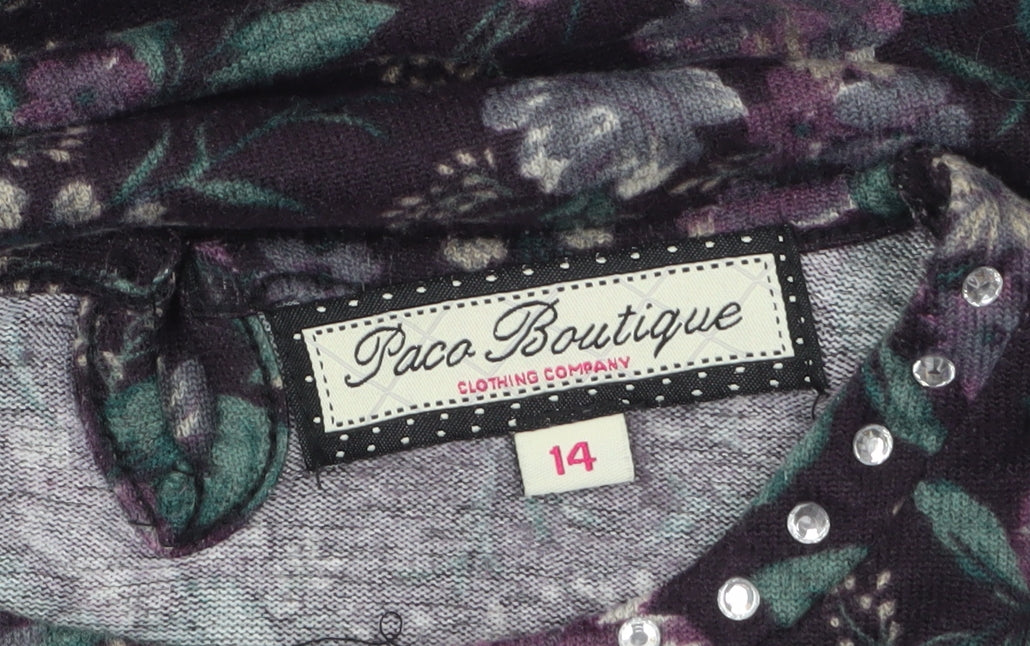 Paco Boutique Women’s Multicoloured Floral Beaded Long Sleeve Blouse Size 14