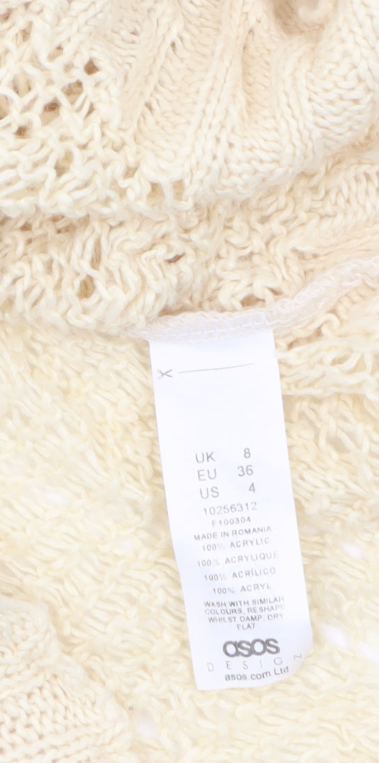ASOS Women’s Beige Open-Knit Roll Neck Jumper Size 8