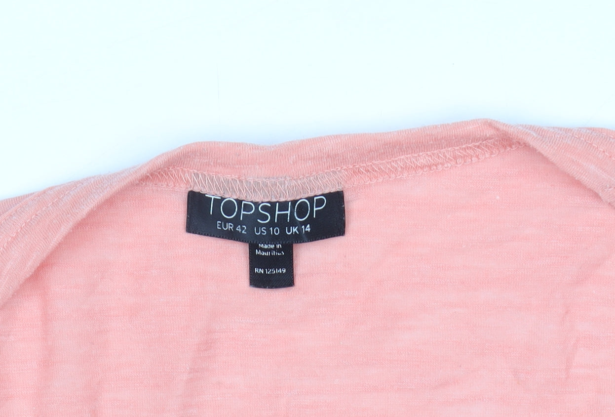 Topshop Women's Pink Cotton V-Neck Long Sleeve Cardigan Size 14