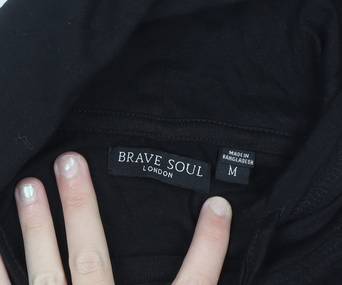 Brave Soul Men's Black Pullover Hoodie M Embroidered Logo Cotton