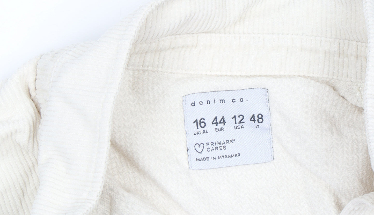 Primark Womens Ivory Corduroy Button-Up Shirt Size 16