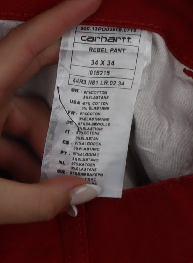 Carhartt Women Red Straight Jeans 34 Regular Stretch Cotton
