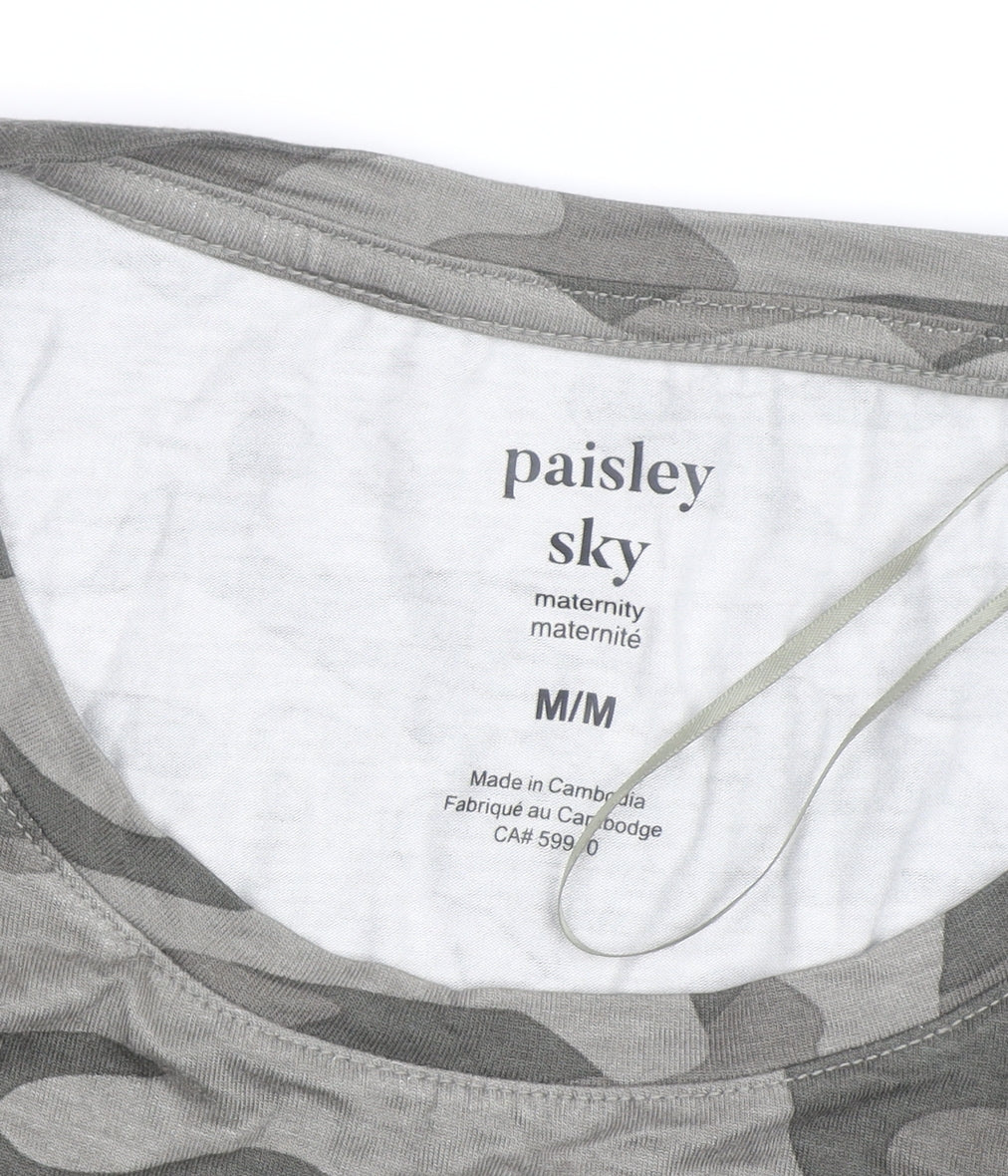 Paisley Sky Women's Green Camouflage Knot Hem Maternity T-Shirt - Size M