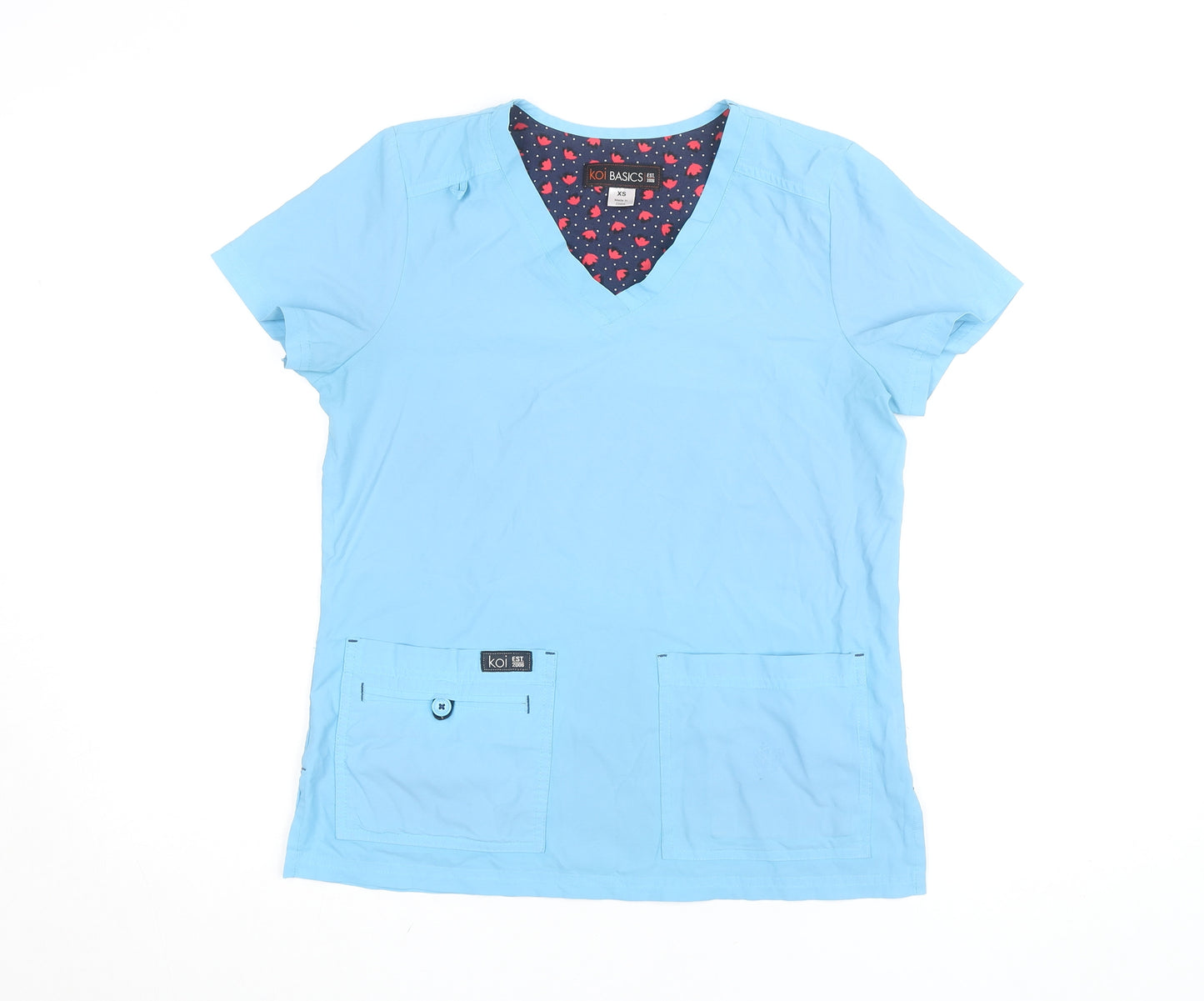 Koi Basics Women's Blue V-Neck Short Sleeve Workwear Top XS