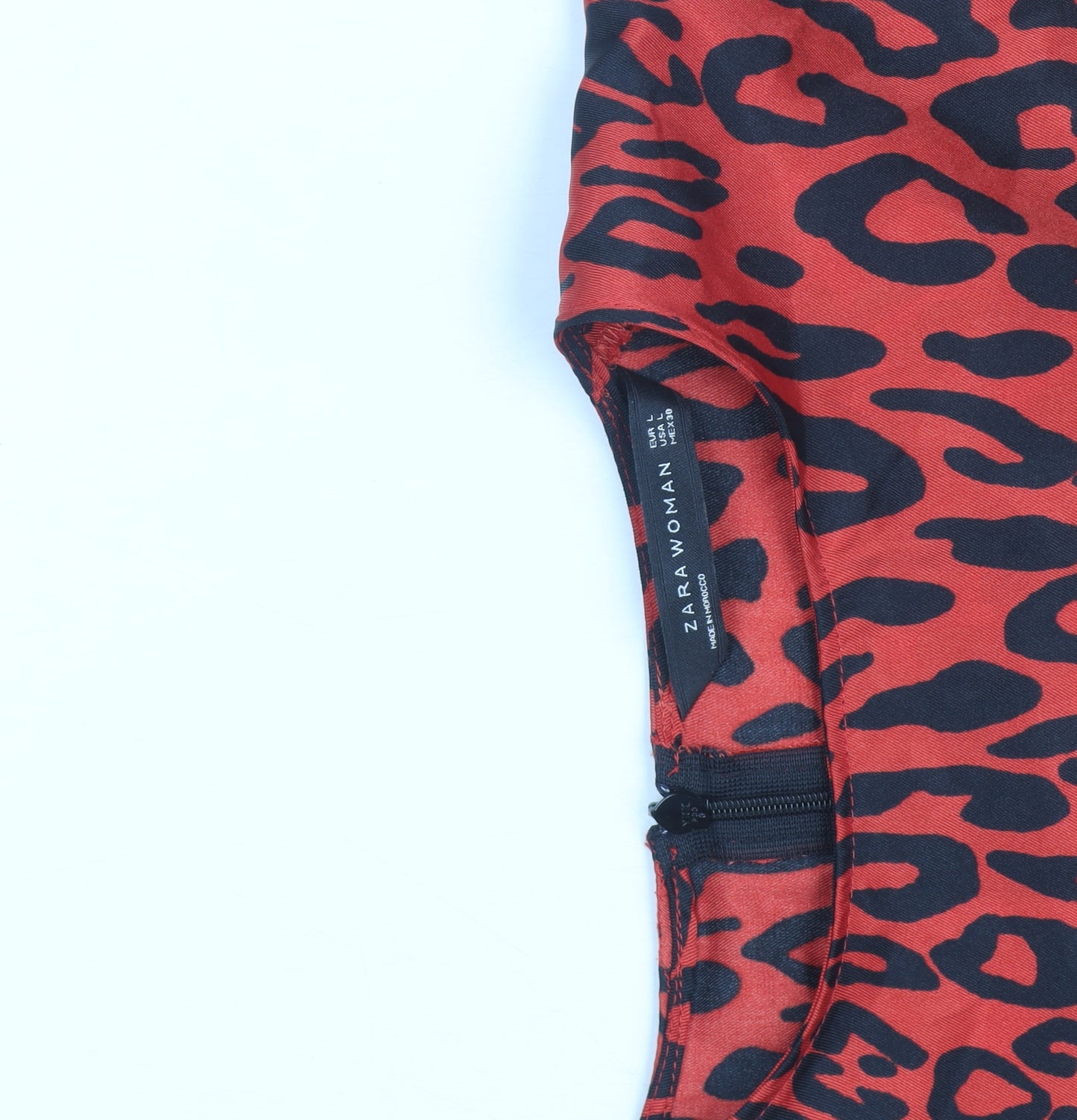 Zara Women Red Leopard Print Sheath Dress L