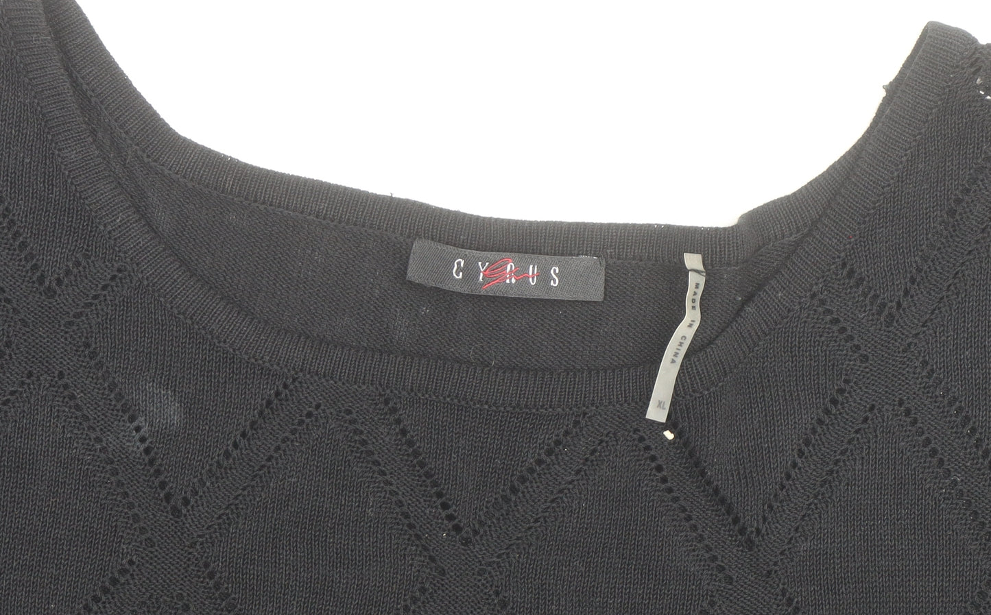 CYRUS Women's Black Knit Short Sleeve Crew Neck Top XL