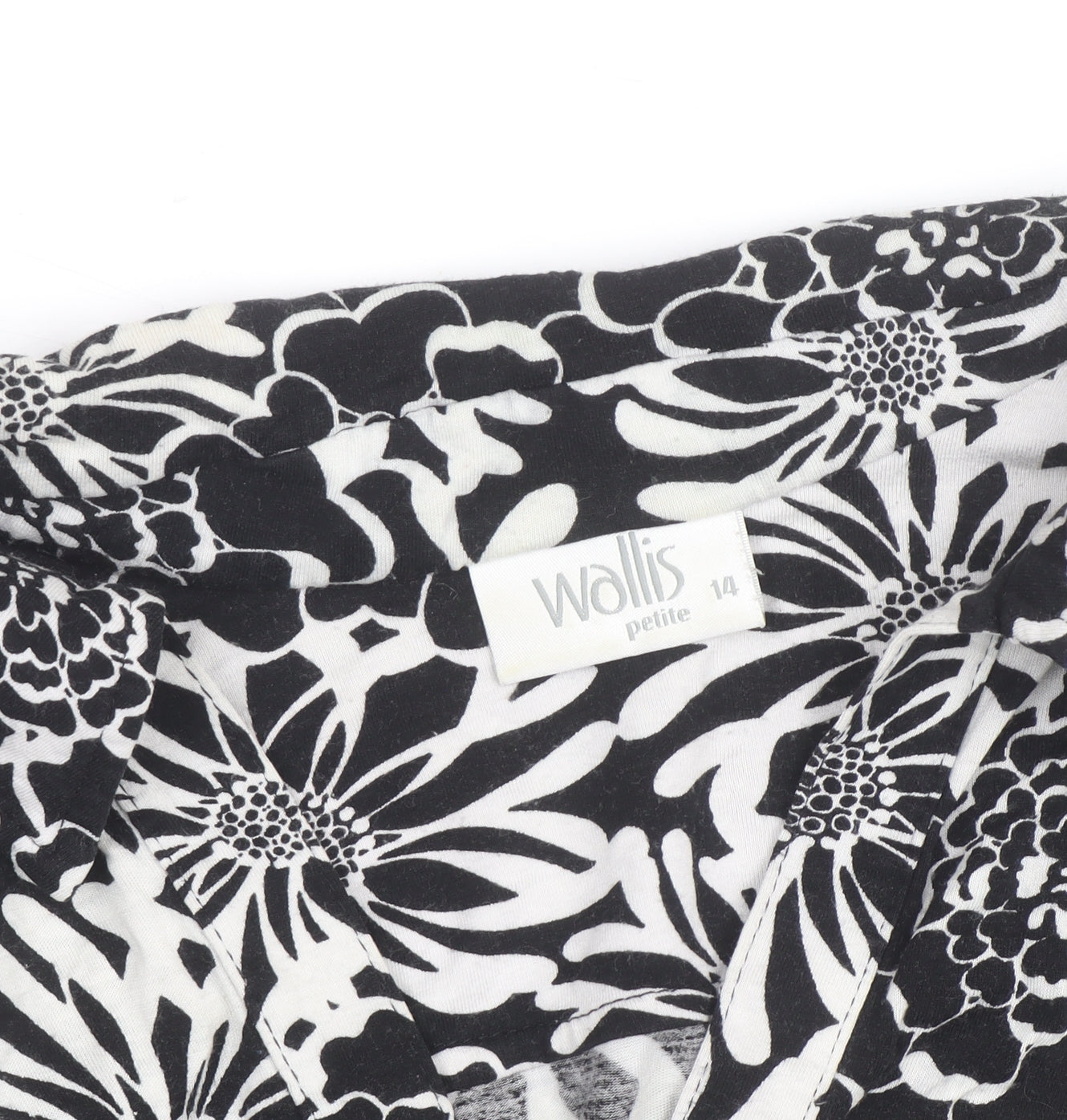 Wallis Women Black White Floral Wrap Shirt Dress Size 14 Petite
