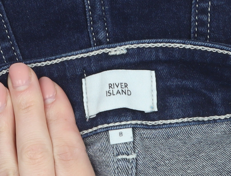 River Island Women Blue Denim High Rise Hot Pants Size 8