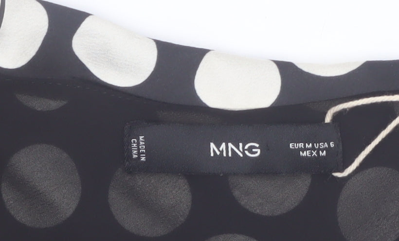 MNG Women Black Polka Dot One Shoulder Cropped Blouse Size 10