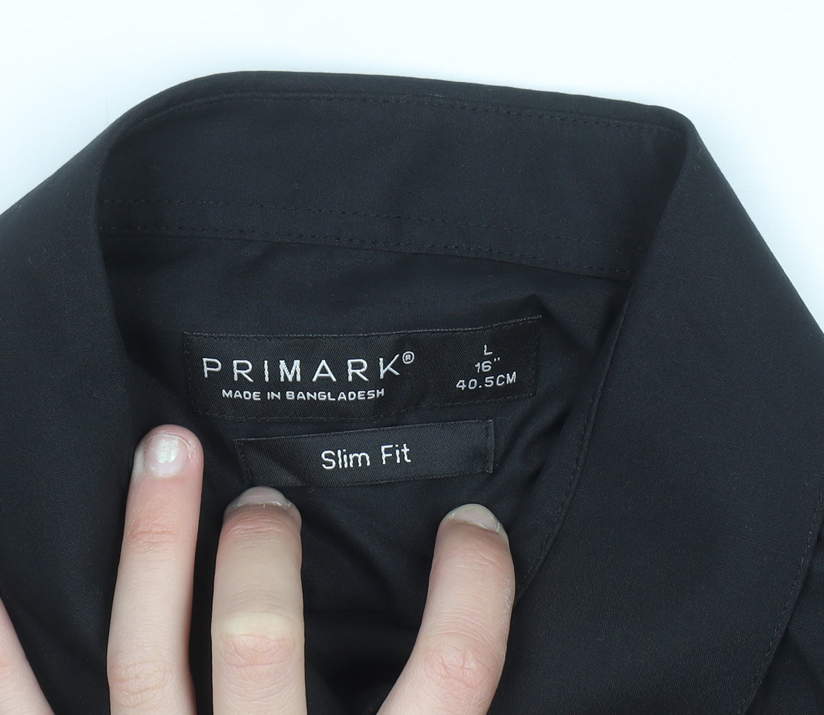 Primark Men's Black Slim Fit Long Sleeve Button-Up Shirt Size L 16in